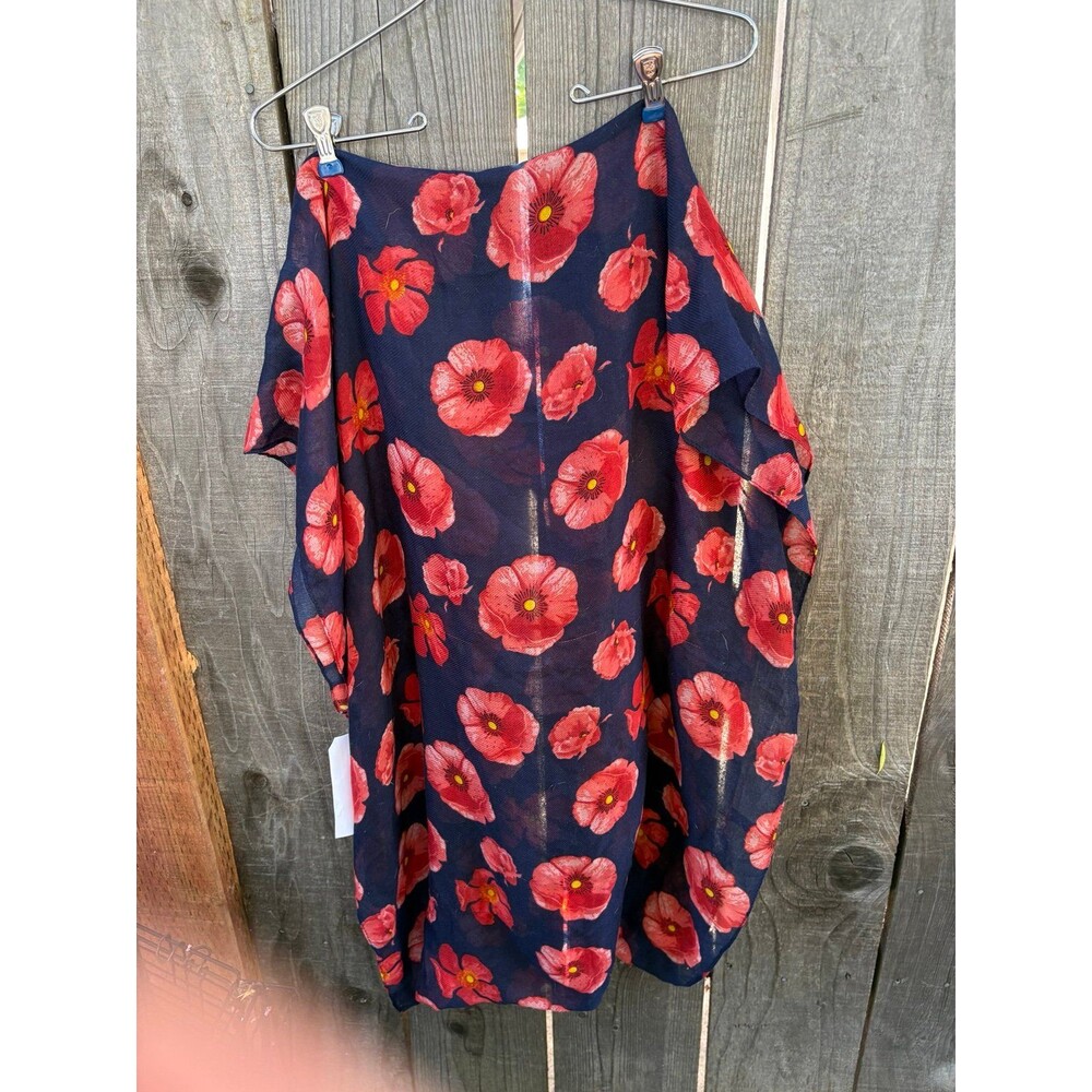 Navy infinity scarf with poppies 30” x 36”. Laying flat but it’s double in lengt